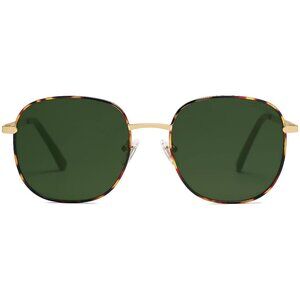 Classic Trendy Square Sunglasses for Women Men , Dark Tortoise/Green